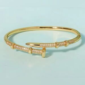 18K Gold Nail Bolt Screw Bracelet Bangle Diamond Inlay Love Designer Inspired